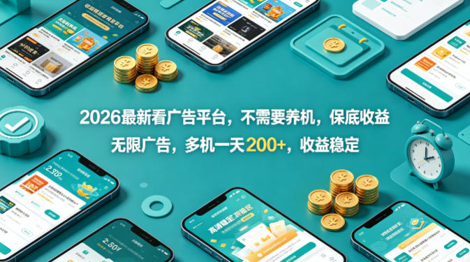 2026最新看广告平台，不需要养机，保底收益，无限广告，多机一天200+，收益稳定【揭秘】-御文网