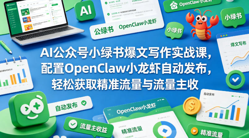 AI公众号小绿书爆文写作实战课，配置OpenClaw小龙虾自动发布，轻松获取精准流量与流量主收益-御文网