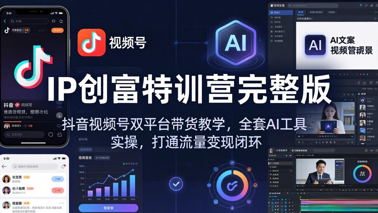IP创富特训营完整版：抖音视频号双平台带货教学，全套AI工具实操，打通流量变现闭环-御文网