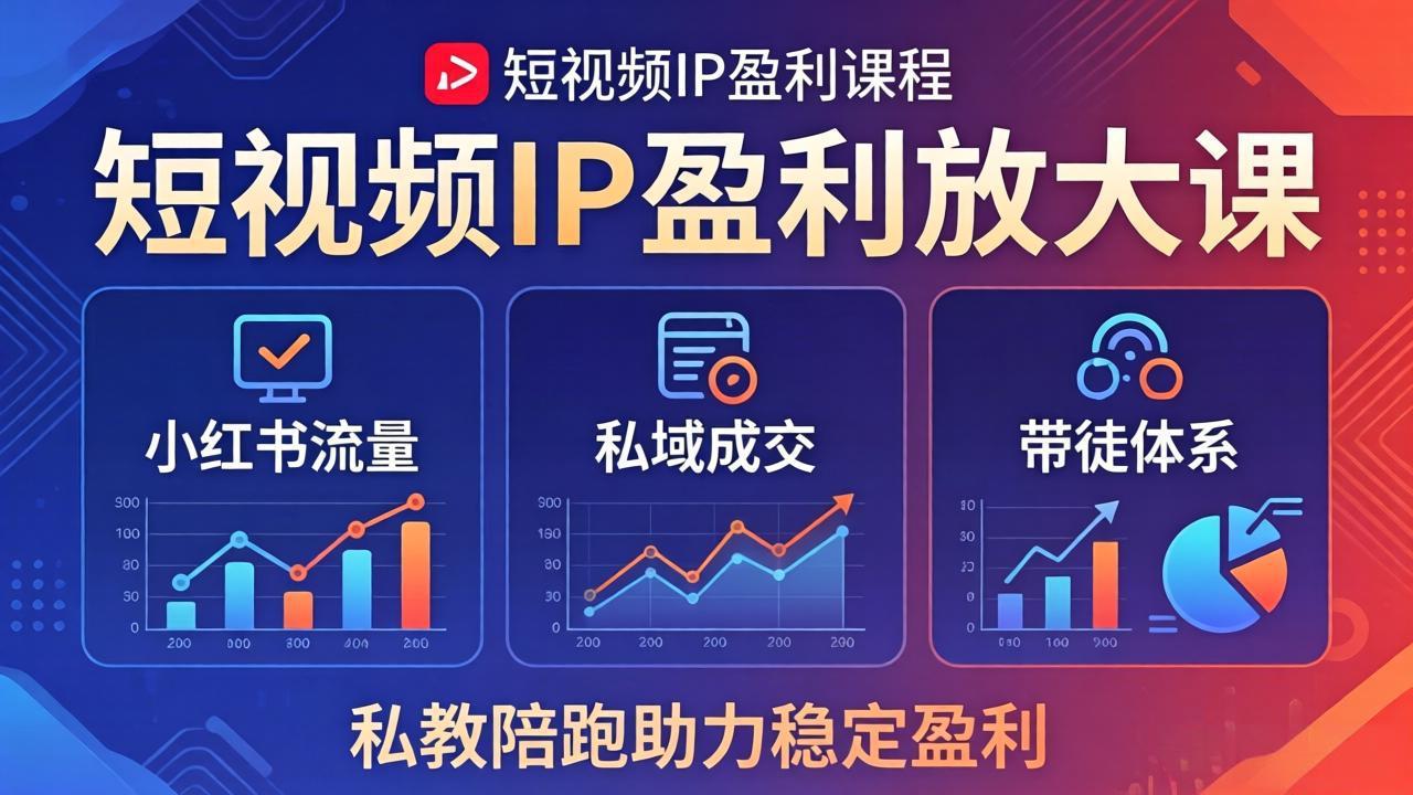 短视频IP盈利放大课：小红书流量+私域成交+带徒体系，私教陪跑助力稳定盈利-御文网