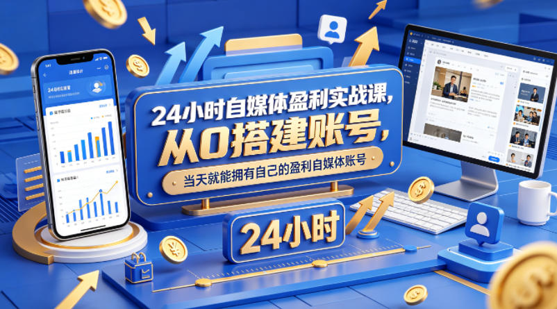 24小时自媒体盈利实战课，从0搭建账号，当天就能拥有自己的盈利自媒体账号-御文网
