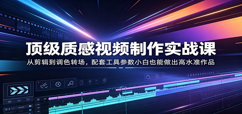顶级质感视频制作实战课：从剪辑到调色转场，配套工具参数小白也能做出高水准作品-御文网
