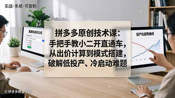 拼多多原创技术课：手把手教小二开直通车，从出价计算到模式搭建，破解低投产、冷启动难题-御文网