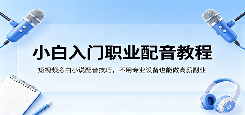 小白入门职业配音教程，短视频旁白小说配音技巧，不用专业设备也能做高薪副业-御文网