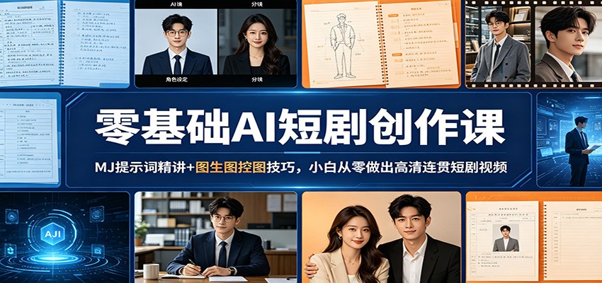 零基础AI短剧创作课：MJ提示词精讲+图生图控图技巧，小白从零做出高清连贯短剧视频-御文网