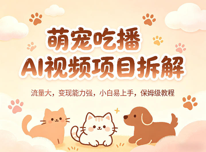 萌宠吃播AI视频项目拆解，流量大，变现能力强，小白易上手，保姆级教程-御文网
