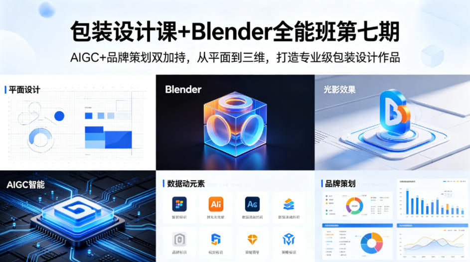 包装设计课+Blender全能班第七期，AIGC+品牌策划双加持，从平面到三维，打造专业级包装设计作品-御文网