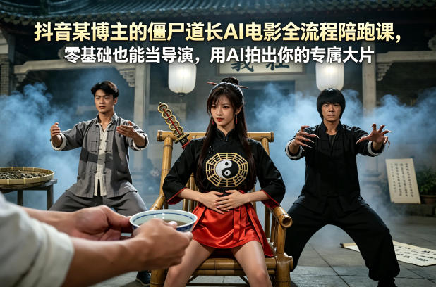 抖音某博主的僵尸道长AI电影全流程陪跑课，零基础也能当导演，用AI拍出你的专属大片-御文网