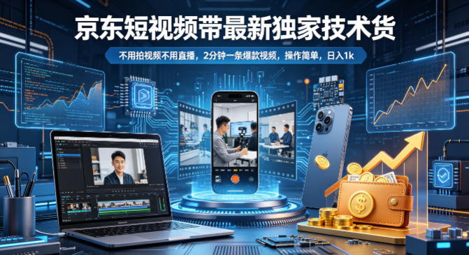 京东短视频带货最新独家技术，不用拍视频不用直播，2分钟一条爆款视频，操作简单，日入1k+【揭秘】-御文网