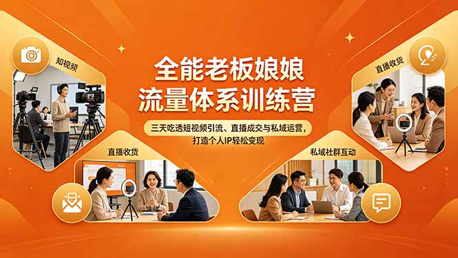 全能老板娘流量体系训练营，三天吃透短视频引流、直播成交与私域运营，打造个人IP轻松变现-御文网