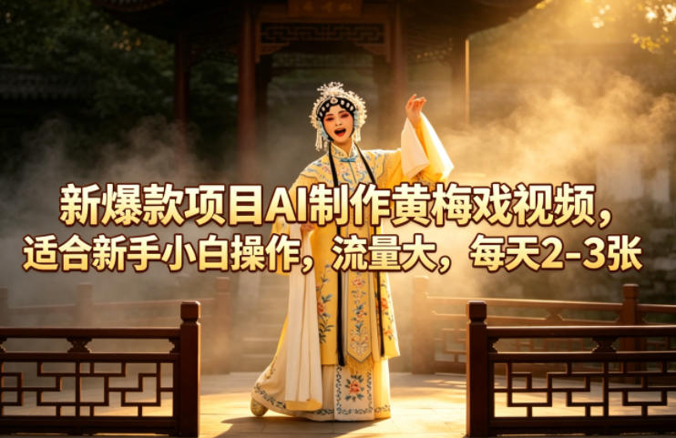 新爆款项目AI制作黄梅戏视频，适合新手小白操作，流量大，每天2-3张-御文网