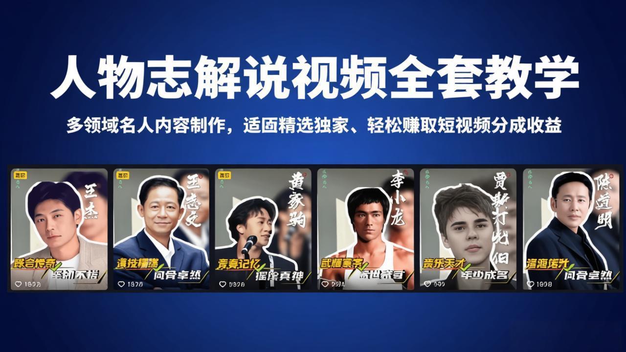 人物志解说视频全套教学，多领域名人内容制作，适配精选独家，轻松赚取短视频分成收益-御文网