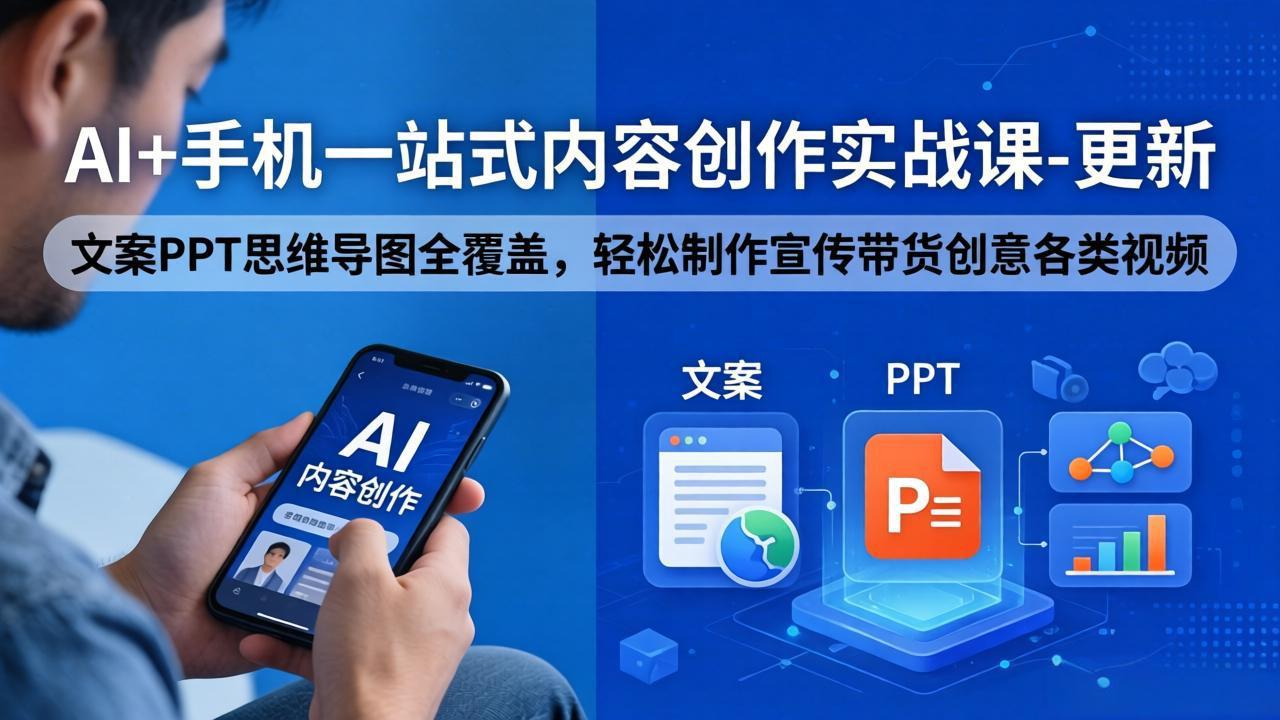 AI+手机一站式内容创作实战课-更新，文案PPT思维导图全覆盖，轻松制作宣传带货创意各类视频-御文网