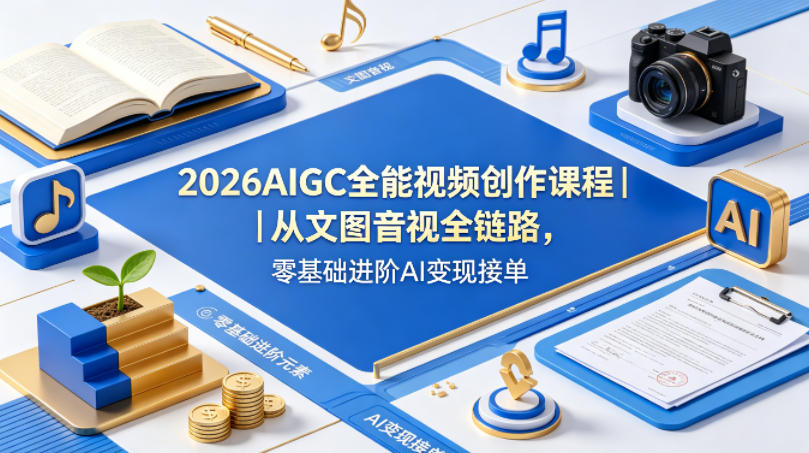 2026AIGC全能视频创作课程｜从文图音视全链路，零基础进阶AI变现接单-御文网
