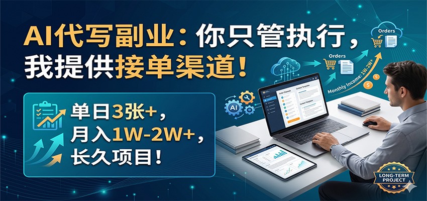 AI代写副业：你只管执行，我提供接单渠道！单日3张+，月入1W-2W+，长久项目-御文网
