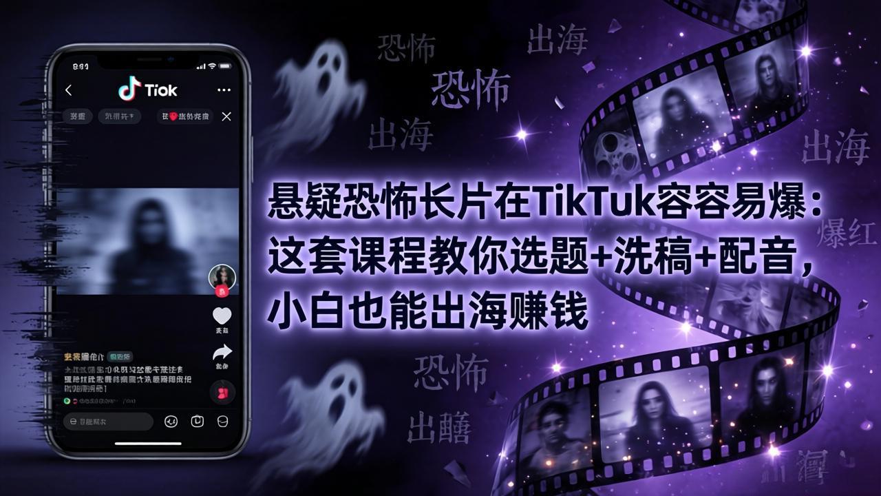悬疑恐怖长片在TikTok最容易爆：这套课程教你选题+洗稿+配音，小白也能出海赚钱-御文网