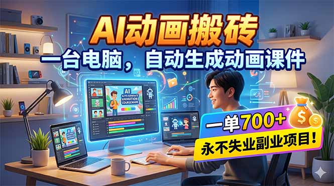 AI动画搬砖，一台电脑，自动生成动画课件，一单800+  永不失业副业项目！-御文网