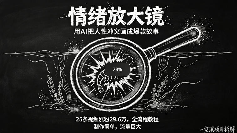 AI制作“情绪放大镜“视频,25条视频涨粉29.6W粉,流量巨大,制作简单,全流程教程-御文网