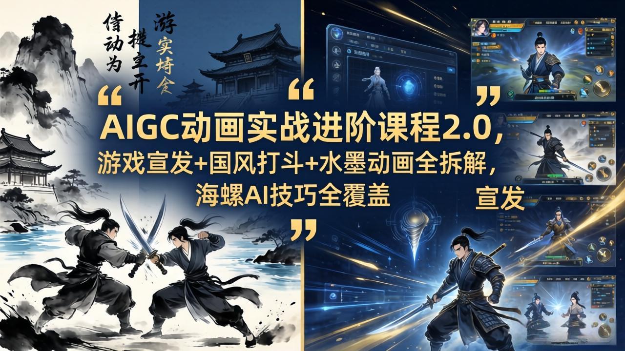 AIGC动画实战进阶课程2.0，游戏宣发+国风打斗+水墨动画全拆解，海螺AI技巧全覆盖-御文网