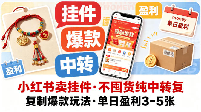小红书卖挂件,不囤货纯中转复制爆款玩法,单日盈利3-5张-御文网