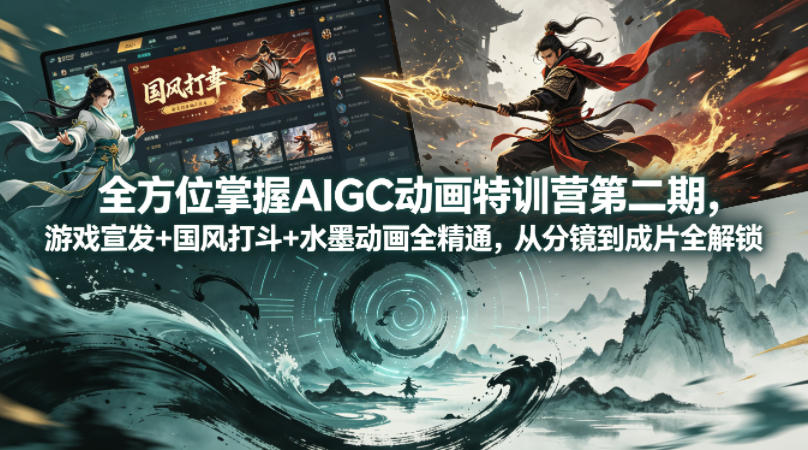 全方位掌握AIGC动画特训营第二期，游戏宣发+国风打斗+水墨动画全精通，从分镜到成片全解锁-御文网