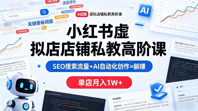 小红书虚拟店铺私教高阶课,SEO搜索流量+AI自动化创作=躺賺,单店月入1W+-御文网