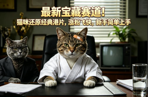 最新宝藏赛道！猫咪还原经典港片，涨粉飞快，新手简单上手-御文网