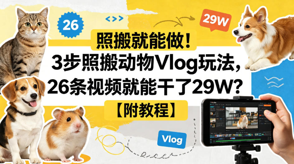 照搬就能做！3步照搬动物Vlog玩法，26条视频就能干了29W？【附教程】【赠coze一键生成工作流】-御文网