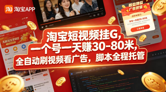 淘宝短视频挂G，一个号一天 賺30-80米，全自动刷视频看广告，脚本全程托管【揭秘】-御文网