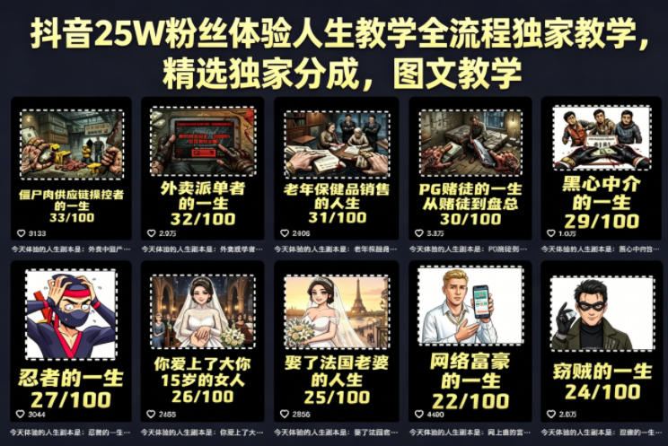 抖音25W粉丝体验人生教学全流程独家教学，精选独家分成，图文教学-御文网