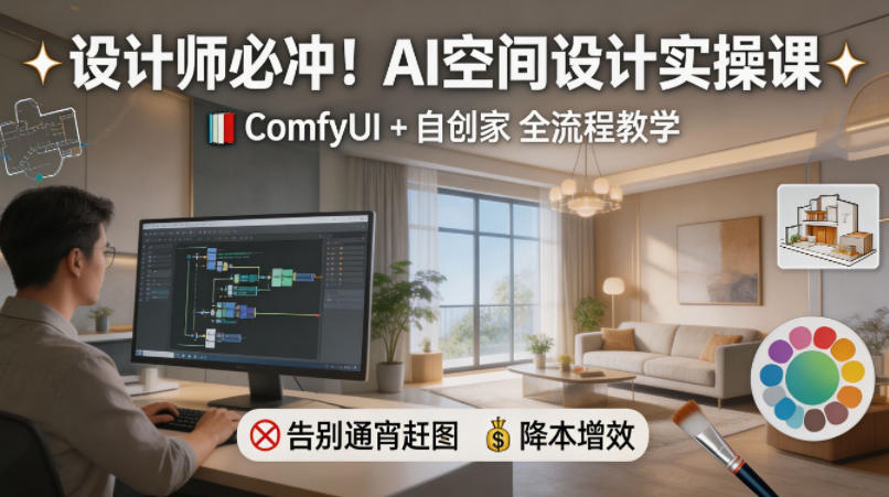设计师必冲！AI空间设计实操课，ComfyUI+自创家全教学，告别通宵赶图，降本增效-御文网