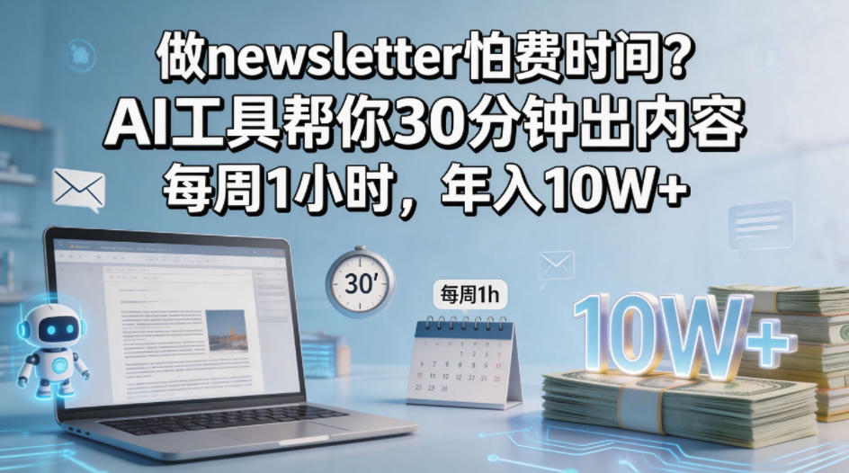 做newsletter怕费时间？AI工具帮你30分钟出内容，每周1小时，年入10W+！【原创双语字幕】-御文网