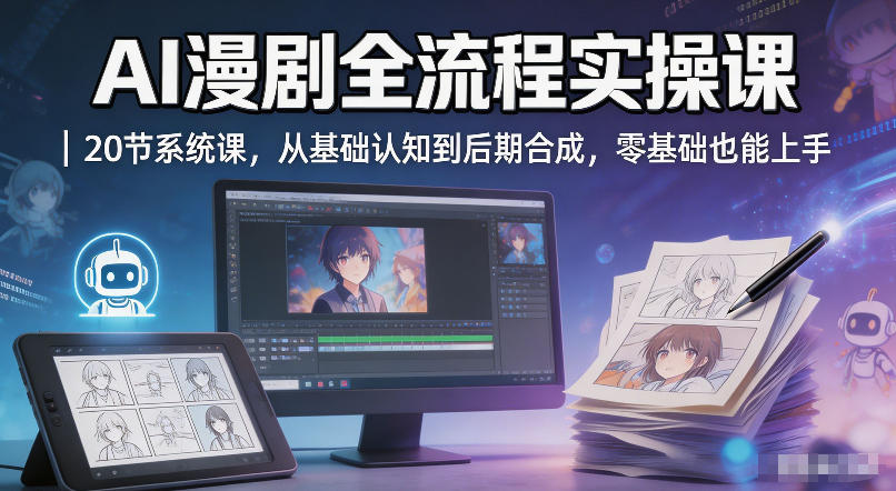 AI漫剧全流程实操课｜20节系统课，从基础认知到后期合成，零基础也能上手-御文网