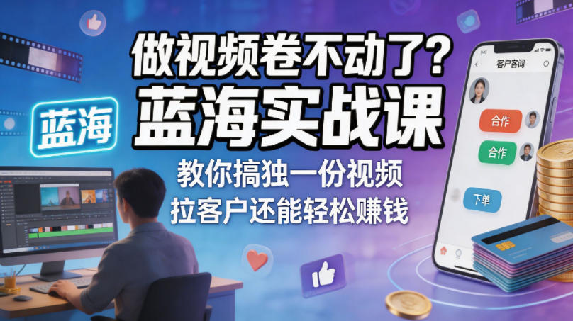 做视频卷不动了？蓝海实战课教你搞独一份视频，拉客户还能轻松賺钱！【原创双语字幕】-御文网