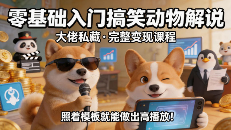 零基础入门搞笑动物解说，大佬私藏完整变现课程，照着模板就能做出高播放-御文网