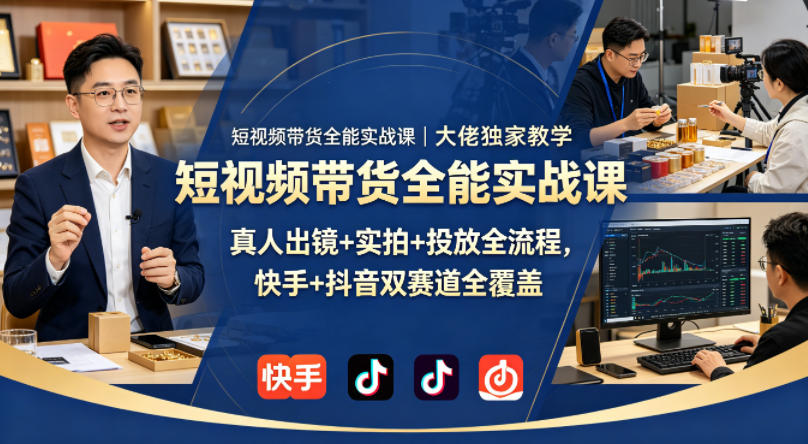 短视频带货全能实战课|大佬独家教学,真人出镜+实拍+投放全流程,快手+抖音双赛道全覆盖-御文网