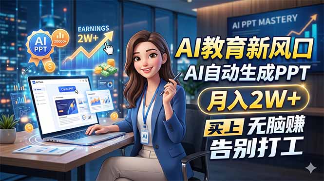 AI教育新风口，AI自动生成PPT，月入2W+，无脑赚，告别打工-大伟资源网