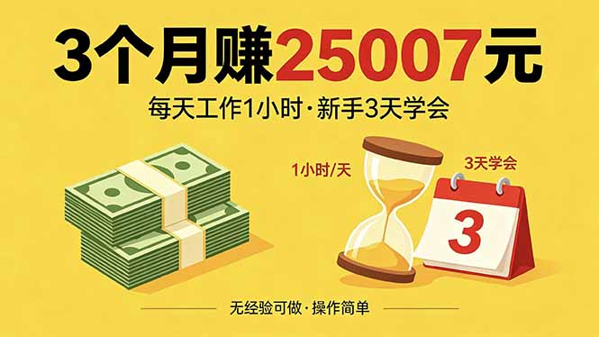 3个月赚钱25007元，每天工作1个小时，新手3天全部学会！-大伟资源网