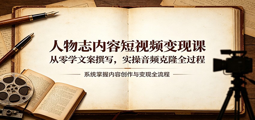 人物志内容短视频变现课：从零学文案撰写，实操音频克隆全过程-大伟资源网