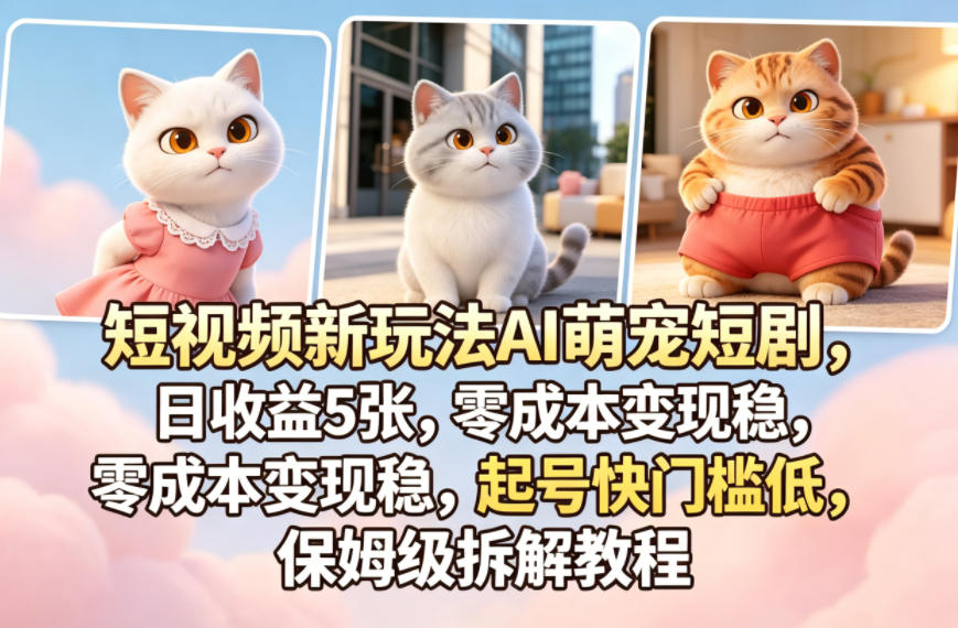 短视频新玩法AI萌宠短剧，日收益5张，零成本变现稳，起号快门槛低，保姆级拆解教程-御文网