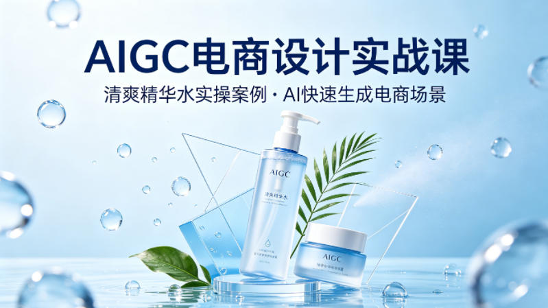 AIGC电商设计实战课，以清爽精华水为实操案例，教你用AI快速生成电商场景-大伟资源网