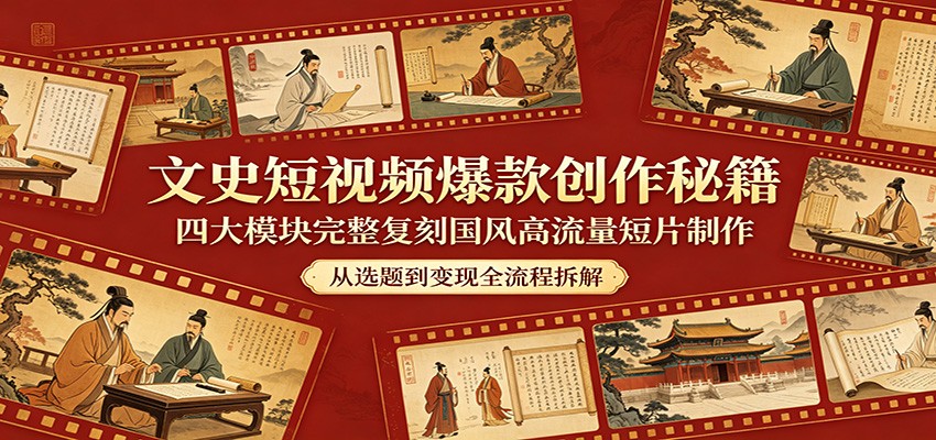 文史短视频爆款创作秘籍：四大模块完整复刻国风高流量短片制作-大伟资源网