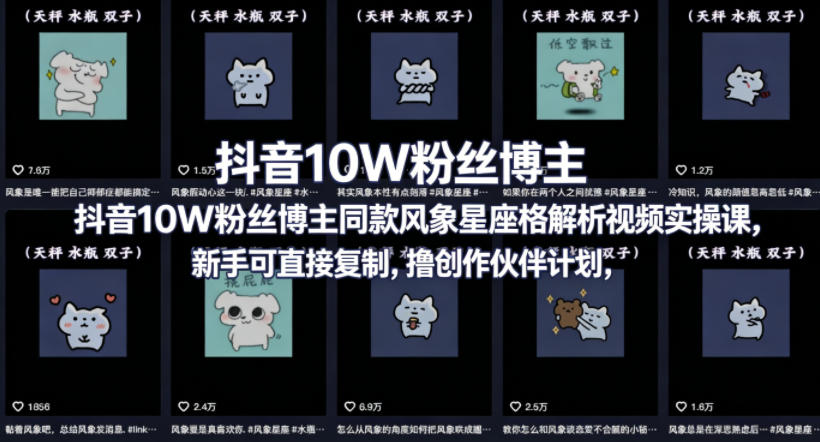 抖音10W粉丝博主同款星座性格解析视频实操课，新手可直接复制，撸创作伙伴计划，分成计划等-大伟资源网