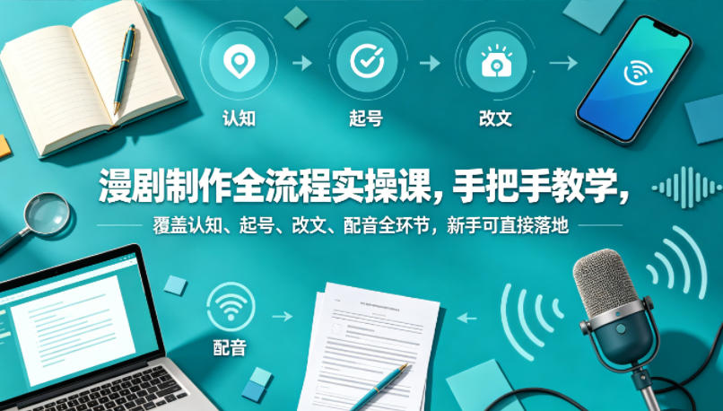 漫剧制作全流程实操课，手把手教学，覆盖认知、起号、改文、配音全环节，新手可直接落地-御文网
