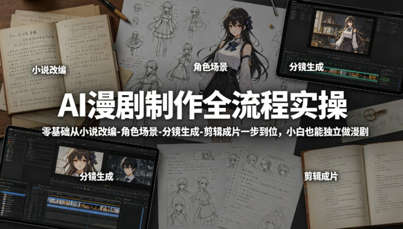 AI漫剧制作全流程实操，零基础从小说改编-角色场景-分镜生成-剪辑成片一步到位，小白也能独立做漫剧-大伟资源网
