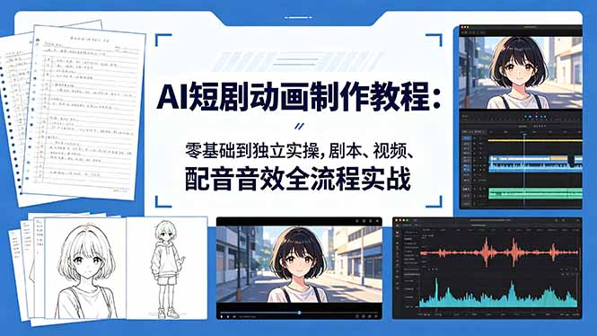 AI短剧动画制作教程：零基础到独立实操，剧本、视频、配音音效全流程实战-御文网