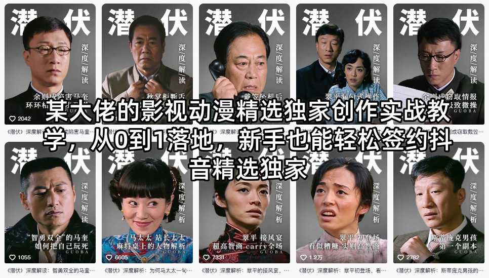 某大佬的影视动漫精选独家创作实战教学，从0到1落地，新手也能轻松签约抖音精选独家-大伟资源网