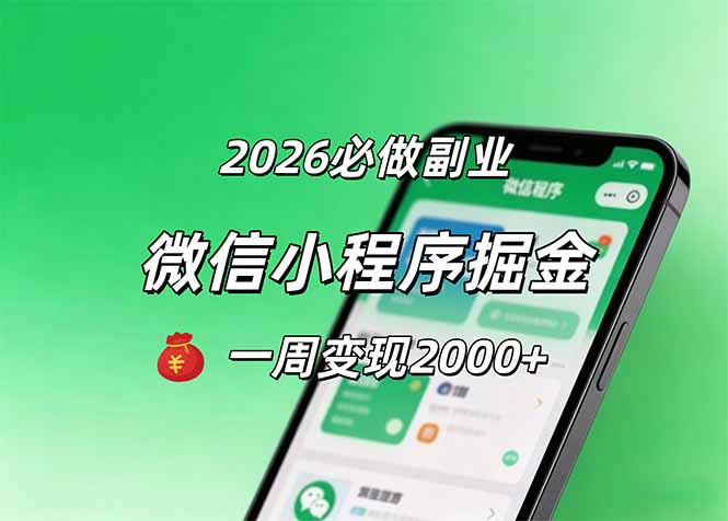 2026微信小程序掘金，简单好上手，一周变现2000+-大伟资源网