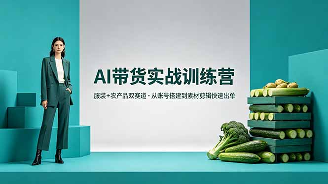AI带货实战训练营，服装+农产品双赛道，从账号搭建到素材剪辑快速出单-大伟资源网