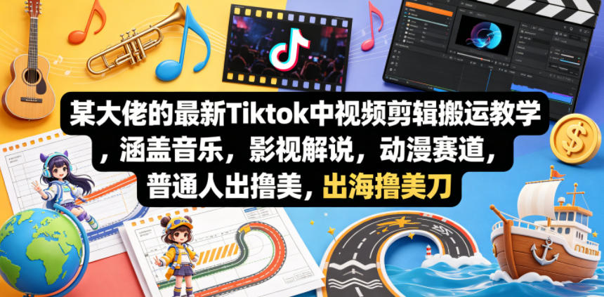 某大佬的最新Tiktok中视频剪辑搬运教学，涵盖音乐，影视解说，动漫赛道，普通人出海撸美刀-御文网